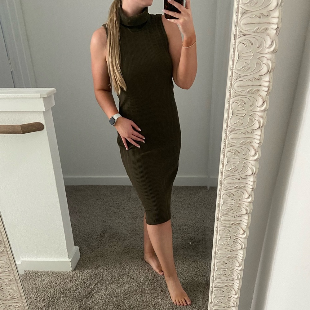 Olive Green Turtle Neck Sweater Dress